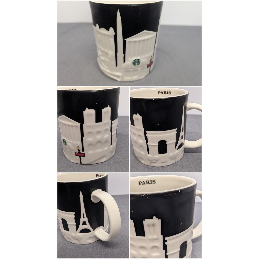Starbucks Paris Collector Series 2011 16oz Black White 3D Relief Ceramic Mug